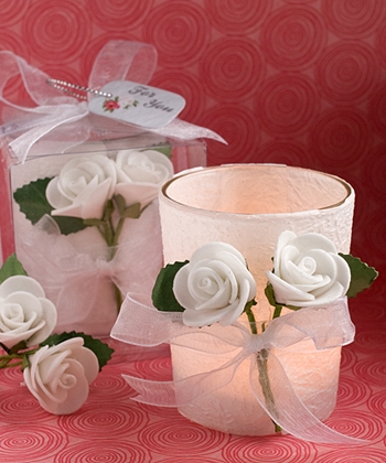 White "Lace and Roses" Votive Favors