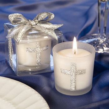 Glittering Cross Votive Candle Favors
