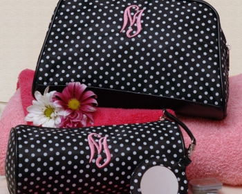 Black & White Polka Dot Two-Piece Cosmetic Set (Personalized)