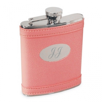Engraved Pink Leather Flask