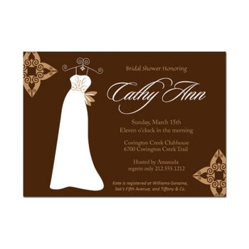 "The Dress" Bridal Shower Invitation in Chocolate Brown (Other Colors Available)