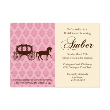 Pink Carriage Damask Bridal Shower Invitation