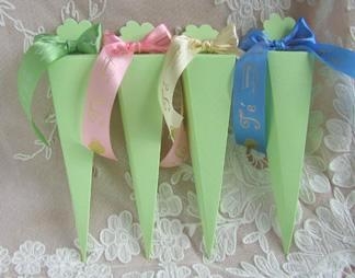 Scalloped Cone Box Favors with Tea Bags and Ribbon