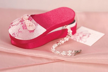 Asian Pink Brocade Slipper Favor Boxes (Set of 6)